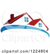 Poster, Art Print Of Red Roofed House With A Blue Swoosh 2