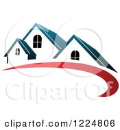 Poster, Art Print Of Blue Roofed House With A Red Swoosh