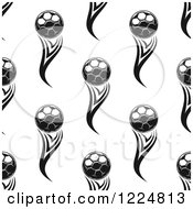 Clipart Of A Seamless Background Black And White Flying Soccer Balls Royalty Free Vector Illustration