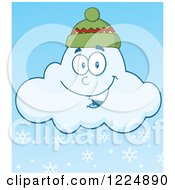 Happy Winter Snow Cloud Mascot Wearing A Hat