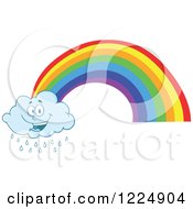 Happy Rain Cloud Mascot And Rainbow