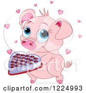 Clipart Of A Cute Pig Holding Valentines Day Chocolates Royalty Free Vector Illustration by Pushkin