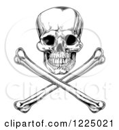 Clipart Of A Black And White Jolly Roger Skull And Crossbones Royalty Free Vector Illustration