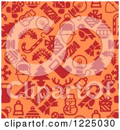 Poster, Art Print Of Seamless Orange And Red Christmas Pattern With Santa Robins Snowmen Snowflakes And Other Items