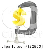 Clipart Of A 3d Gold Dollar Symbol In A Clamp Royalty Free Vector Illustration