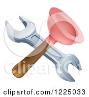 Clipart Of A Crossed Plunger And Wrench Royalty Free Vector Illustration
