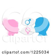 Clipart Of A Silhouetted Talking Man And Woman With Gender Balloons Royalty Free Vector Illustration