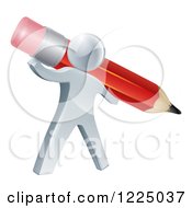 Poster, Art Print Of 3d Silver Person Holding A Giant Red Pencil