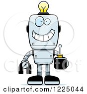 Poster, Art Print Of Happy Metal Robot With A Light Bulb Brain Holding A Screwdriver