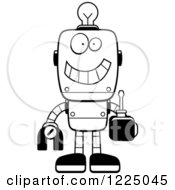 Poster, Art Print Of Outlined Happy Metal Robot With A Light Bulb Brain Holding A Screwdriver