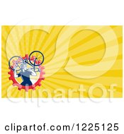 Poster, Art Print Of Retro Cyclist Carrying A Bike Background Or Business Card Design