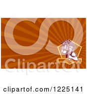 Clipart Of A Retro Builder Carrying A House Background Or Business Card Design Royalty Free Illustration