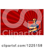 Clipart Of A Retro Contractor Rolling Up His Sleeves Background Or Business Card Design Royalty Free Illustration