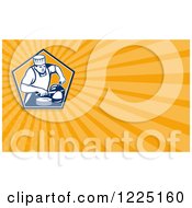 Clipart Of A Retro Chef Cutting Meat Background Or Business Card Design Royalty Free Illustration