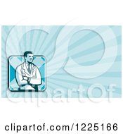 Clipart Of A Retro Male Doctor And Blue Rays Background Or Business Card Design Royalty Free Illustration
