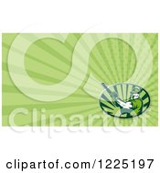 Clipart Of A Retro Arborist With A Chainsaw Over Green Rays Background Or Business Card Design Royalty Free Illustration