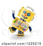 Clipart Of A 3d Goofy Yellow Retro Robot Royalty Free Illustration