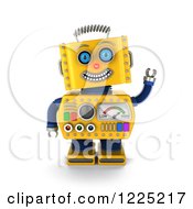 Poster, Art Print Of 3d Friendly Waving Yellow Retro Robot