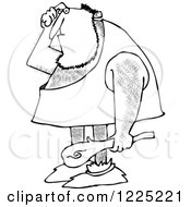 Clipart Of An Outlined Dumb Caveman Scratching His Head And Holding A Club Royalty Free Vector Illustration