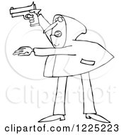 Clipart Of An Outlined Armed Robber Man In A Hoodie Royalty Free Vector Illustration