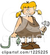 Clipart Of A Cave Girl Holding A Snake And Hammer Royalty Free Vector Illustration