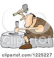 Clipart Of A Genius Caveman Carving A Stone Wheel Royalty Free Vector Illustration