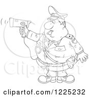 Poster, Art Print Of Outlined Chubby Police Offer Blowing A Whistle And Holding A Radar Gun