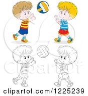 Poster, Art Print Of Outlined And Coored Happy Boys Playing Catch