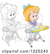 Poster, Art Print Of Outlined And Colored Girl Ironing Socks