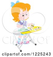 Happy Red Haired Girl Ironing Socks