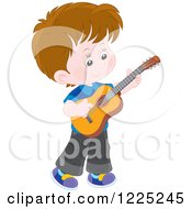 Poster, Art Print Of Brunette Caucasian Boy Playing A Guitar