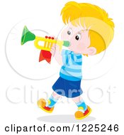 Poster, Art Print Of Brunette Caucasian Boy Playing A Trumpet