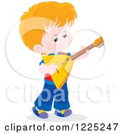 Brunette Caucasian Boy Playing A Balalaika Guitar