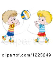 Poster, Art Print Of Two Happy Caucasian Boys Playing Catch