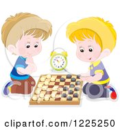 Happy Caucasian Boys Playing Checkers