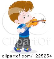 Brunette Caucasian Boy Playing A Violin
