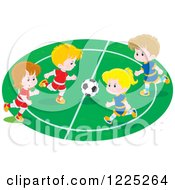 Poster, Art Print Of Boys And Girls Playing Soccer