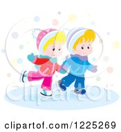 Poster, Art Print Of Winter Boy And Girl Ice Skating