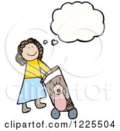Poster, Art Print Of Thinking Girl Pushing A Baby Stroller