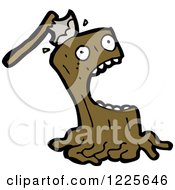 Clipart Of A Screaming Tree Stump And Axe Royalty Free Vector Illustration by lineartestpilot