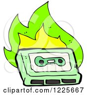 Clipart Of A Green Cassette Tape With Flames Royalty Free Vector Illustration by lineartestpilot