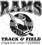 Clipart Of A Black And White Winged Shoe With Rams Team Track And Field Text Royalty Free Vector Illustration