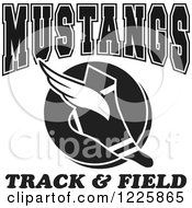 Poster, Art Print Of Black And White Winged Shoe With Mustangs Team Track And Field Text