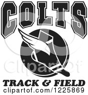 Clipart Of A Black And White Winged Shoe With Colts Team Track And Field Text Royalty Free Vector Illustration