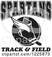 Clipart Of A Black And White Winged Shoe With Spartans Team Track And Field Text Royalty Free Vector Illustration