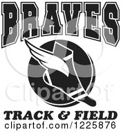 Clipart Of A Black And White Winged Shoe With Braves Team Track And Field Text Royalty Free Vector Illustration