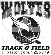 Poster, Art Print Of Black And White Winged Shoe With Wolves Team Track And Field Text