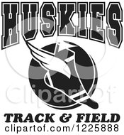 Clipart Of A Black And White Winged Shoe With Huskies Team Track And Field Text Royalty Free Vector Illustration