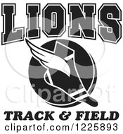 Poster, Art Print Of Black And White Winged Shoe With Lions Team Track And Field Text