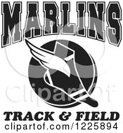 Poster, Art Print Of Black And White Winged Shoe With Marlins Team Track And Field Text